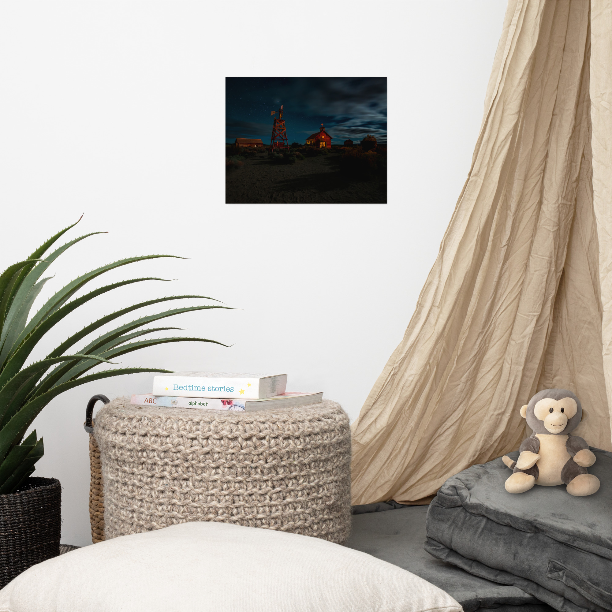 Starry Night Country Barn & Church - Enhanced Matte Paper Poster(in) - Image 3