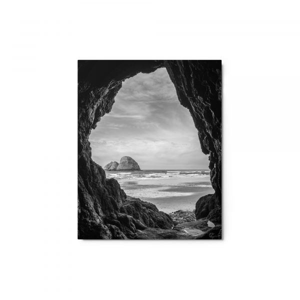 Ocean View Peaking Through Rocks - Glossy Metal Print