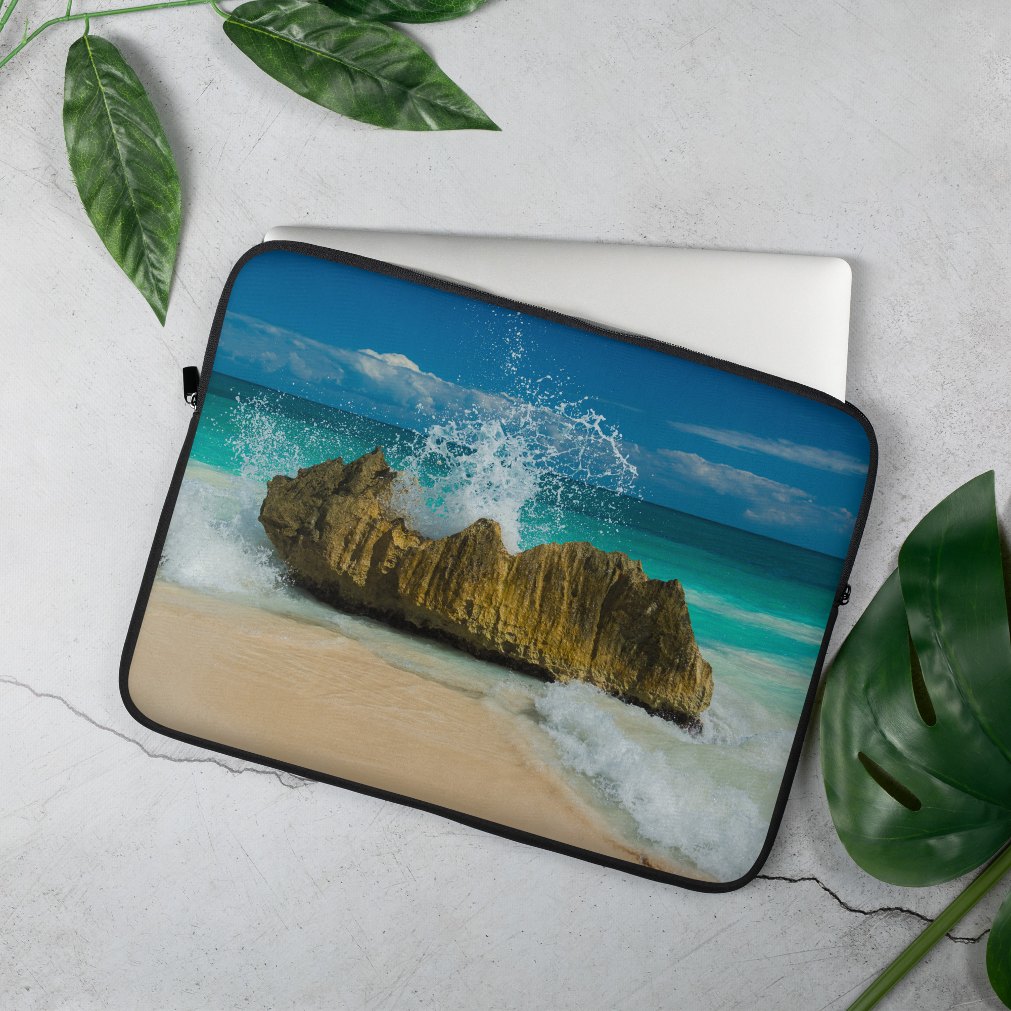 Tropical Waves on Rocks - Laptop Sleeve - Image 2