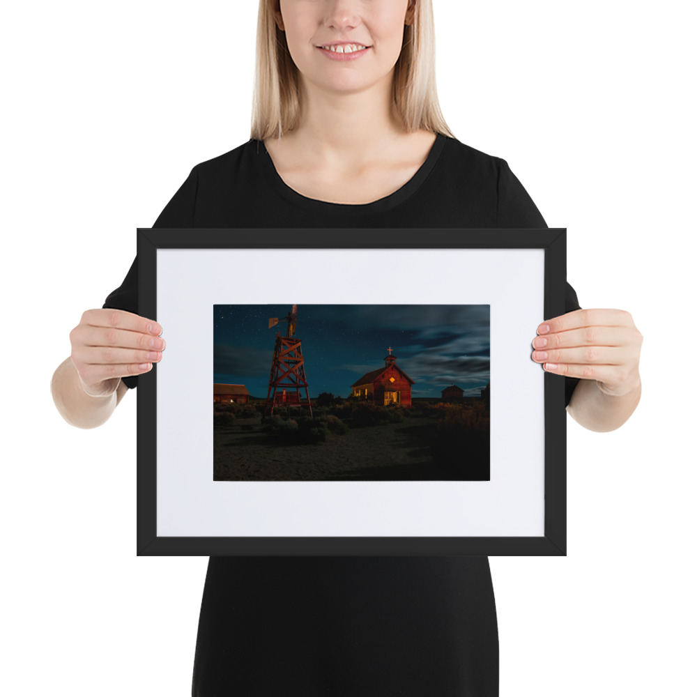 Starry Night Country Barn & Church - Matte Paper Framed Poster With Mat (cm) - Image 2