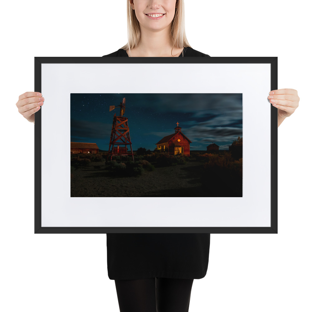 Starry Night Country Barn & Church - Matte Paper Framed Poster With Mat (cm) - Image 3