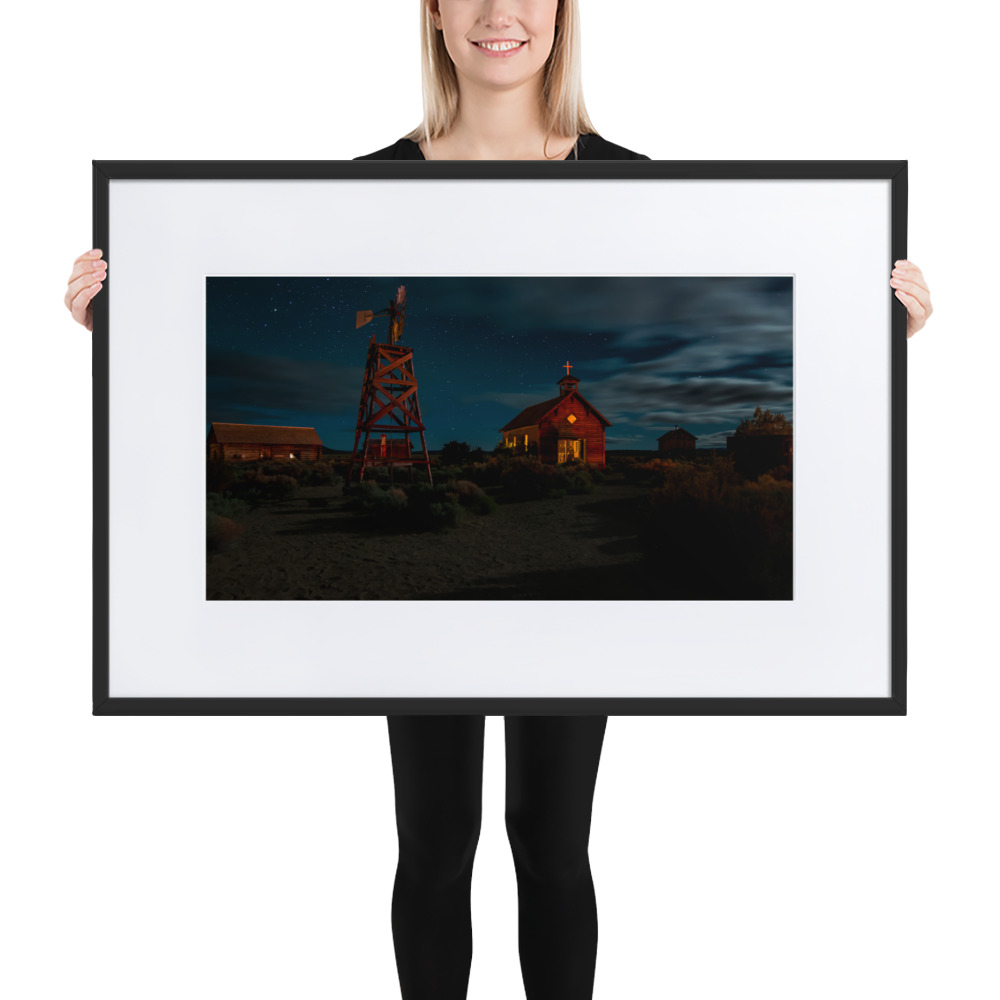 Starry Night Country Barn & Church - Matte Paper Framed Poster With Mat (cm) - Image 4