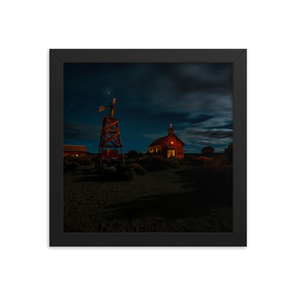 Starry Night Country Barn & Church -Premium Luster Photo Paper Framed Poster (in) - Image 2