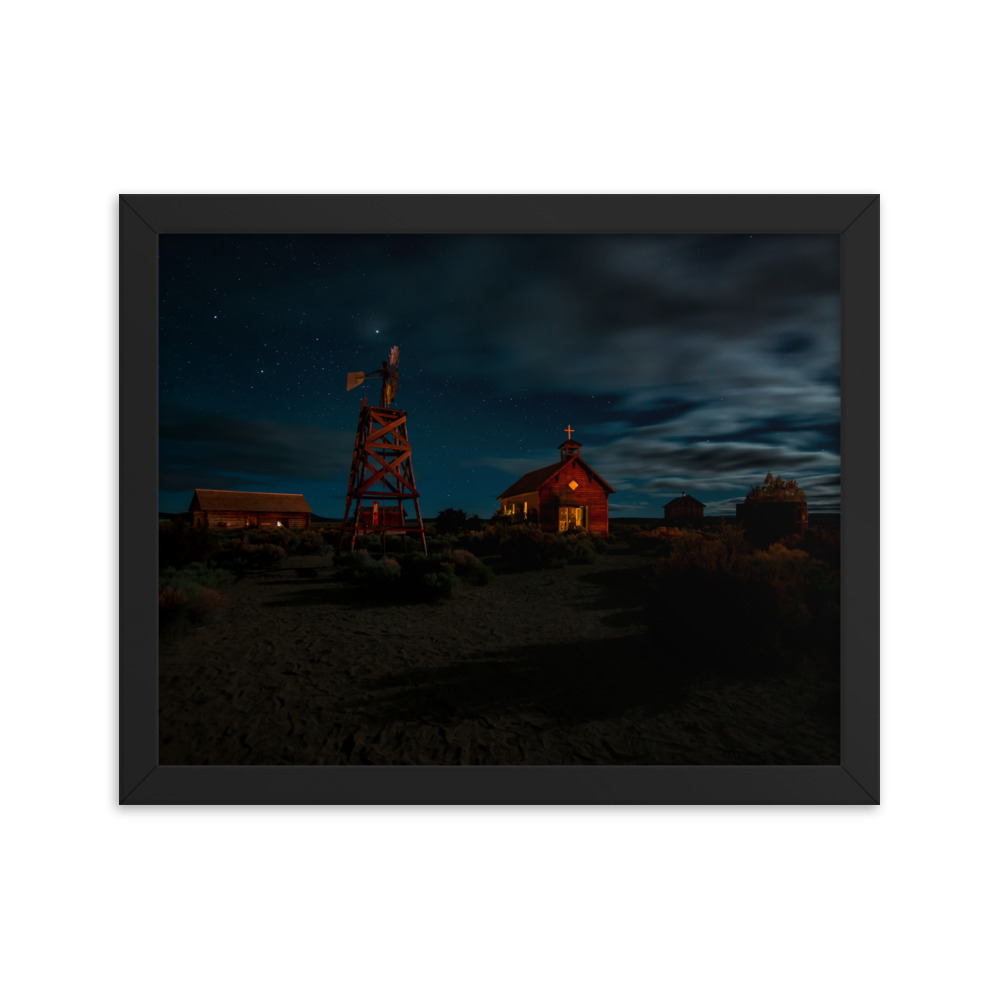Starry Night Country Barn & Church -Premium Luster Photo Paper Framed Poster (in) - Image 4