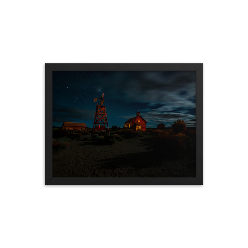 Starry Night Country Barn & Church -Premium Luster Photo Paper Framed Poster (in) - Image 5