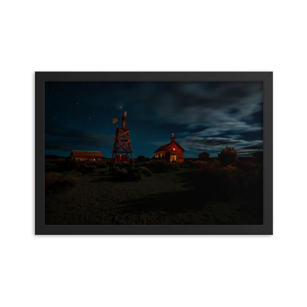 Starry Night Country Barn & Church -Premium Luster Photo Paper Framed Poster (in) - Image 6