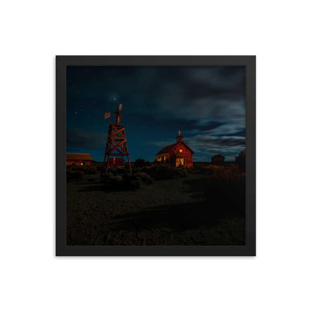 Starry Night Country Barn & Church -Premium Luster Photo Paper Framed Poster (in) - Image 7