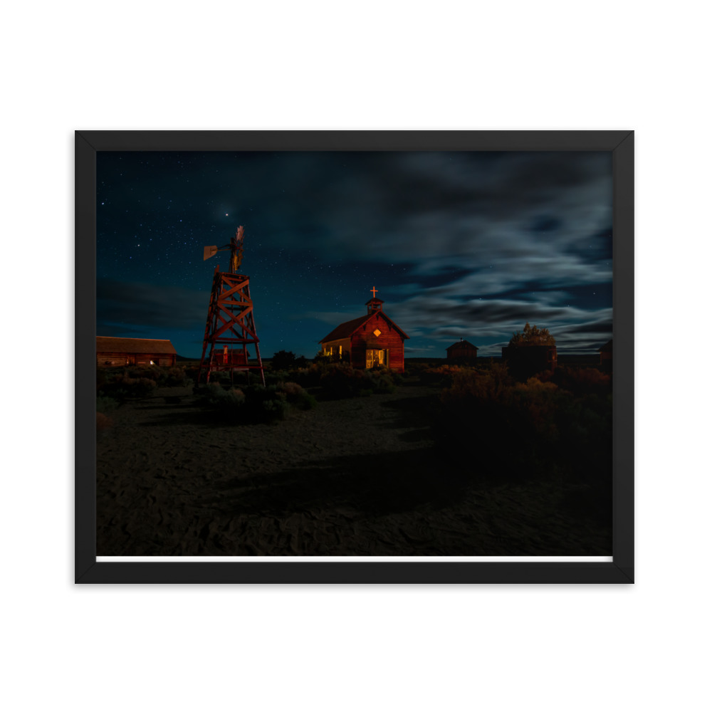 Starry Night Country Barn & Church -Premium Luster Photo Paper Framed Poster (in) - Image 9