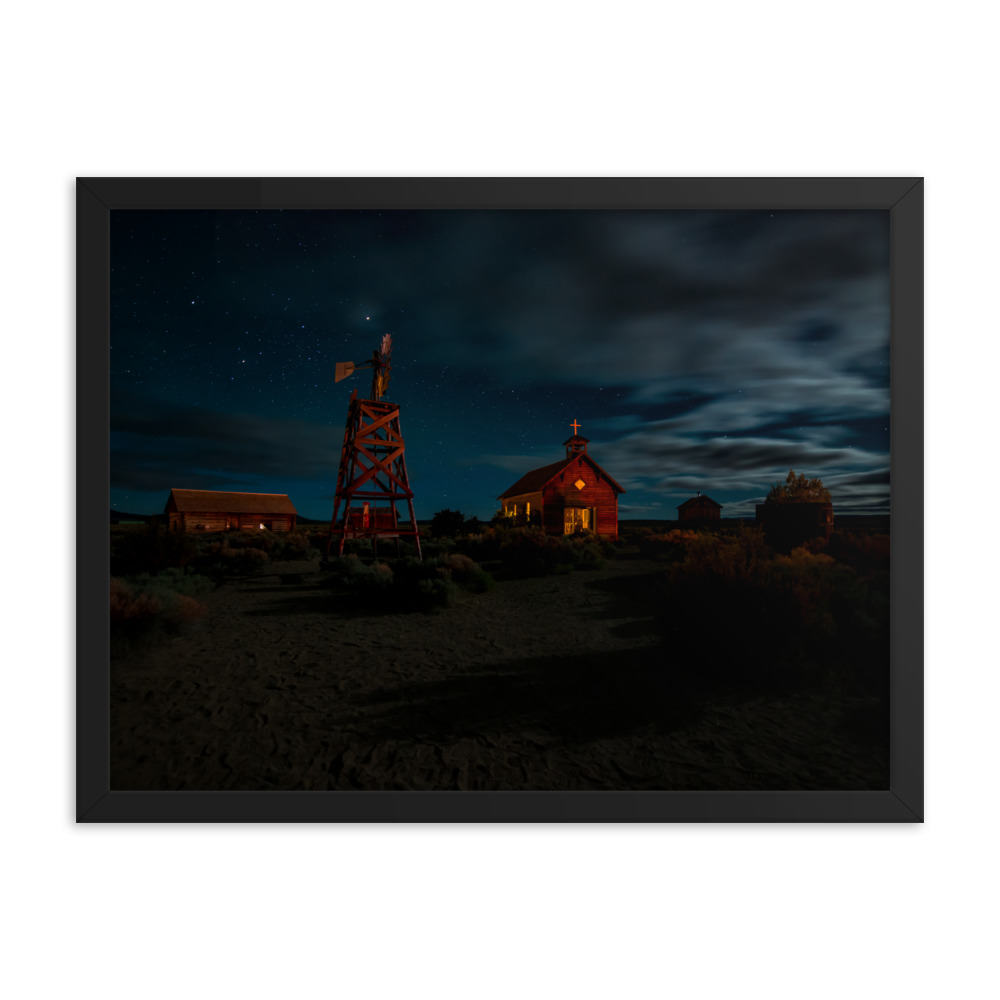 Starry Night Country Barn & Church -Premium Luster Photo Paper Framed Poster (in) - Image 11