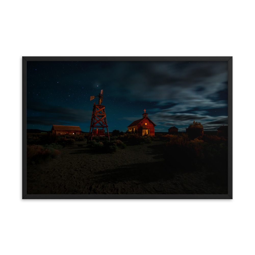 Starry Night Country Barn & Church -Premium Luster Photo Paper Framed Poster (in) - Image 12