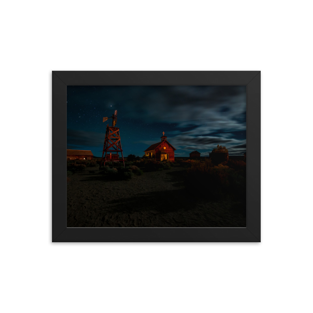 Starry Night Country Barn & Church -Premium Luster Photo Paper Framed Poster (in)