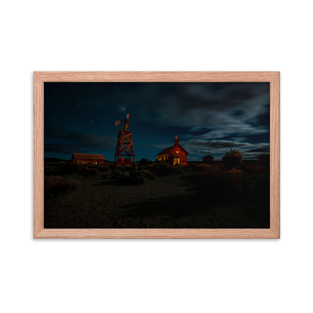 Starry Night Country Barn & Church -Premium Luster Photo Paper Framed Poster (in) - Image 18