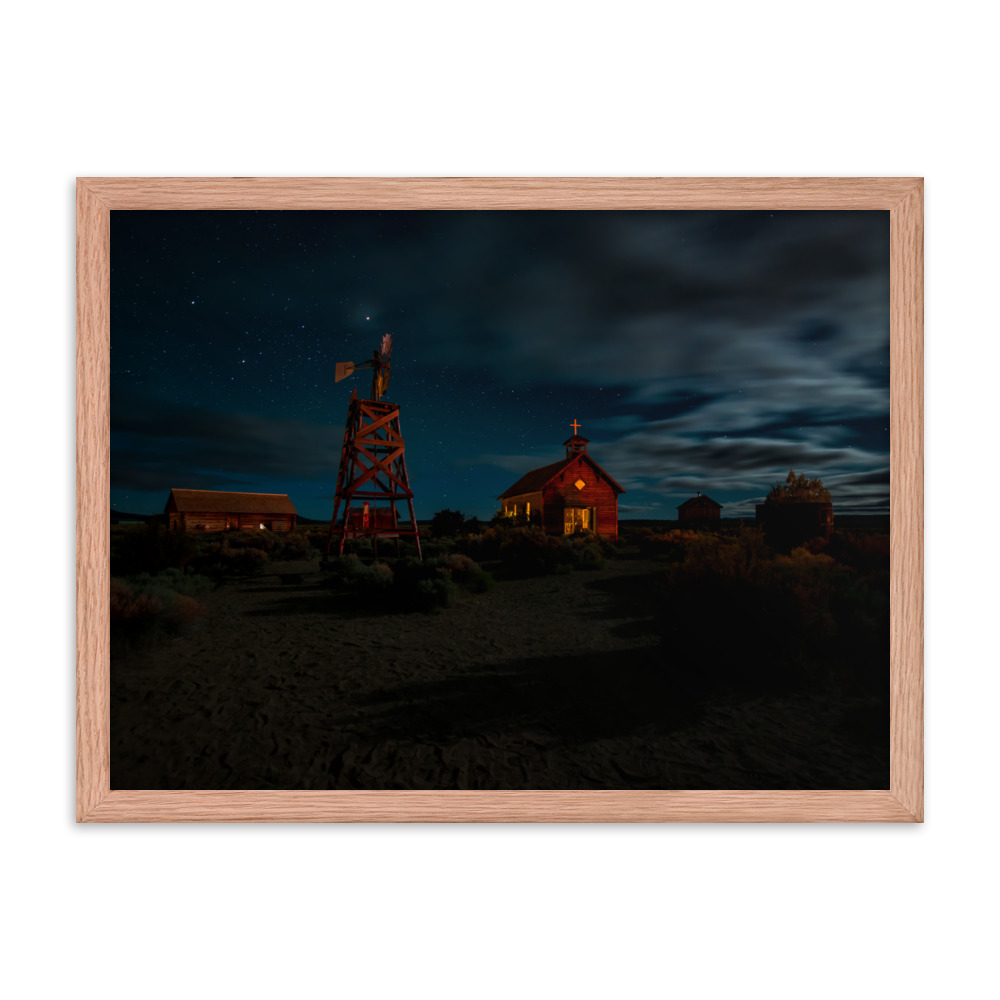 Starry Night Country Barn & Church -Premium Luster Photo Paper Framed Poster (in) - Image 23