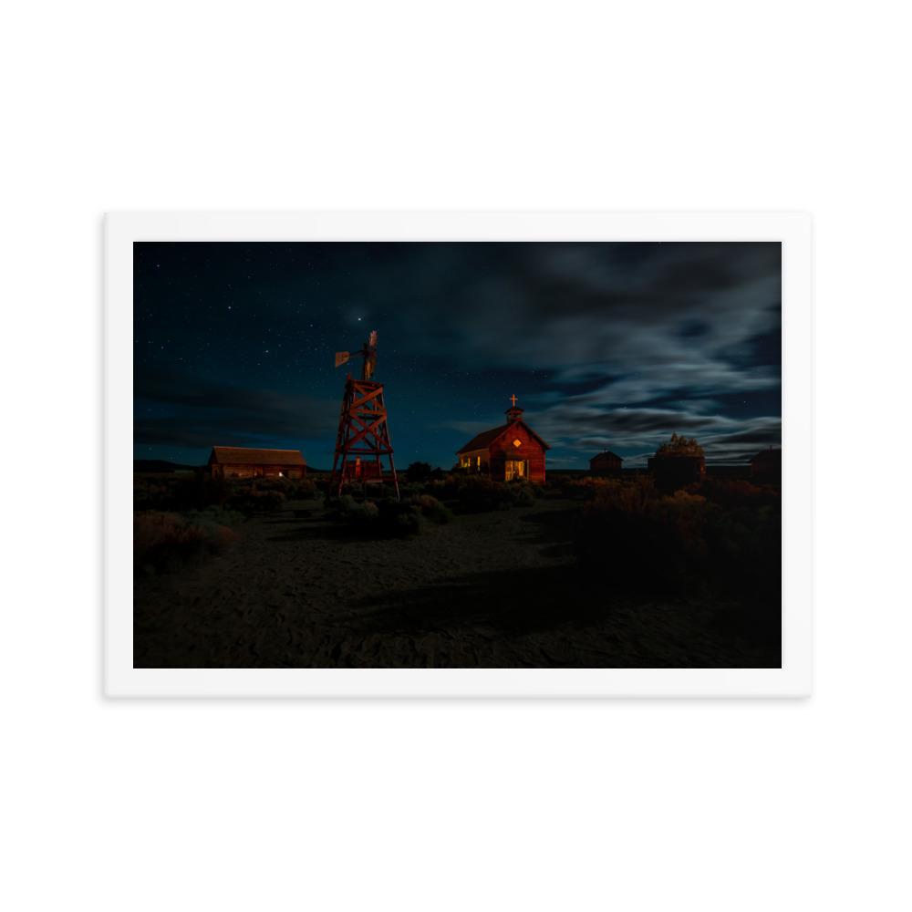 Starry Night Country Barn & Church -Premium Luster Photo Paper Framed Poster (in) - Image 30