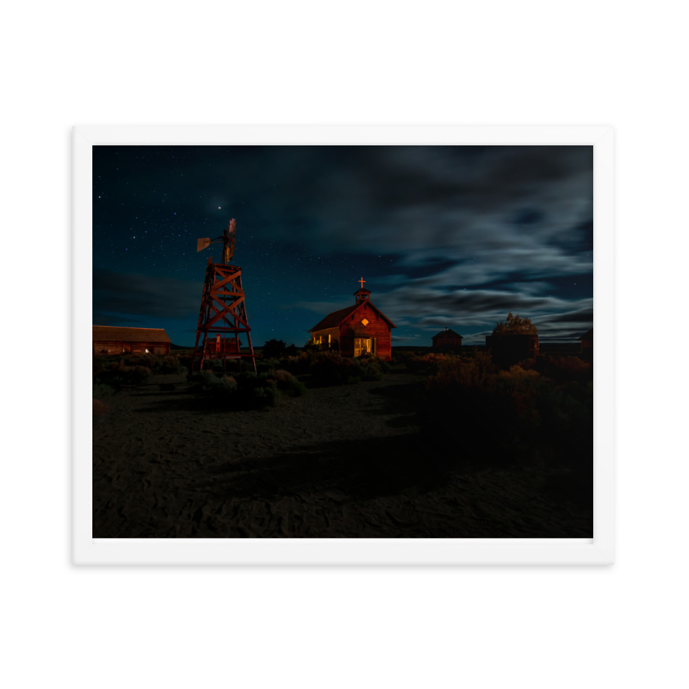Starry Night Country Barn & Church -Premium Luster Photo Paper Framed Poster (in) - Image 33