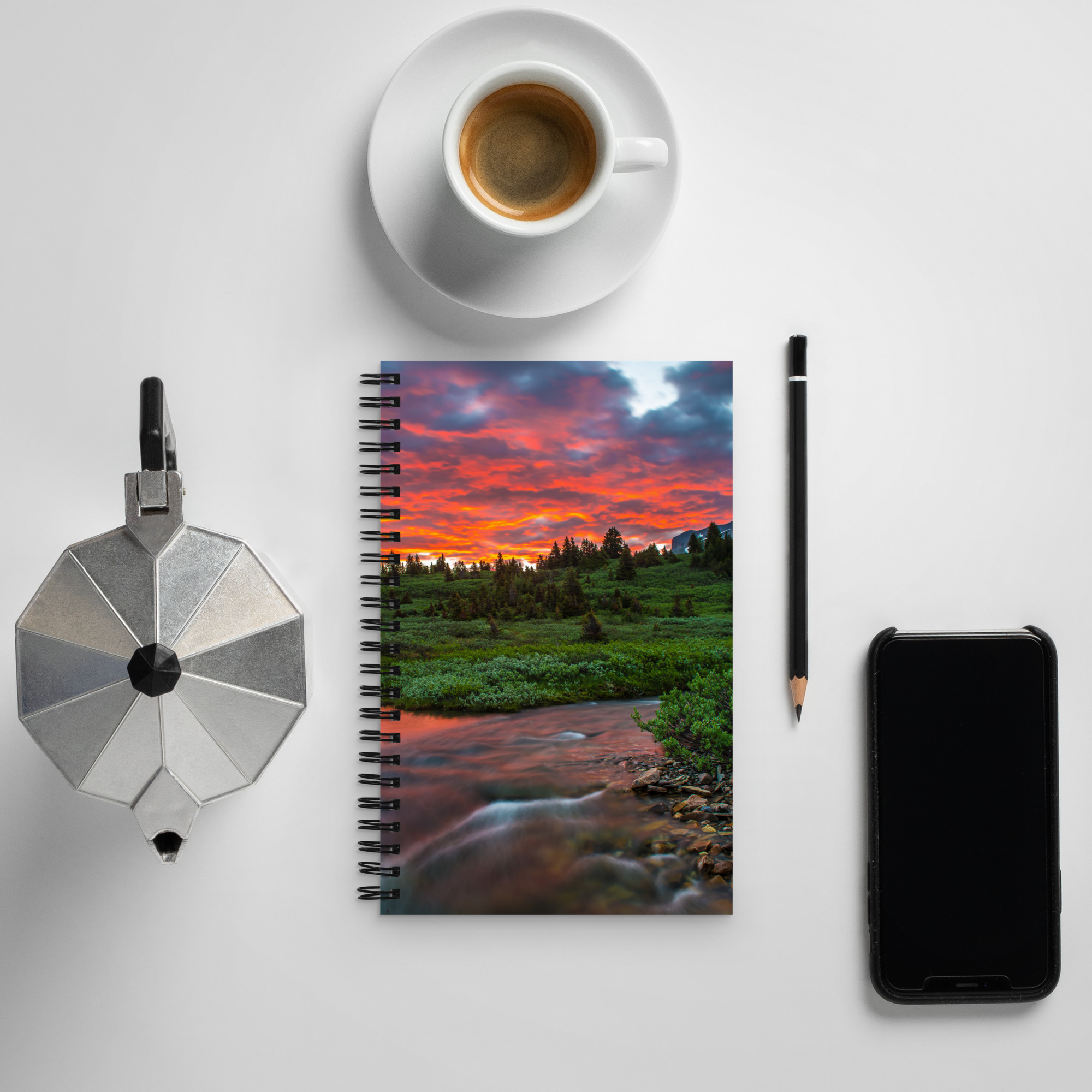 Sunrise at Mt. Assiniboine, British Columbia - Spiral notebook