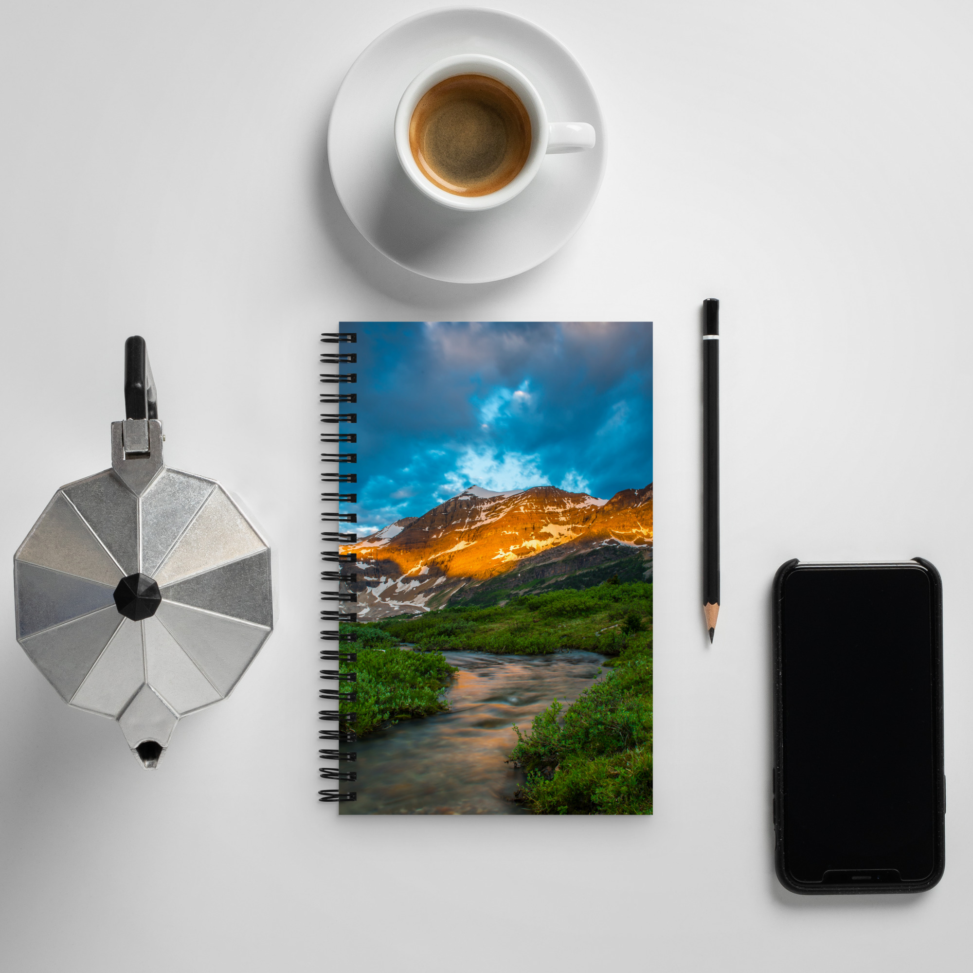 Sunrise at the foot of Mt. Assiniboine British Columbia - Spiral notebook