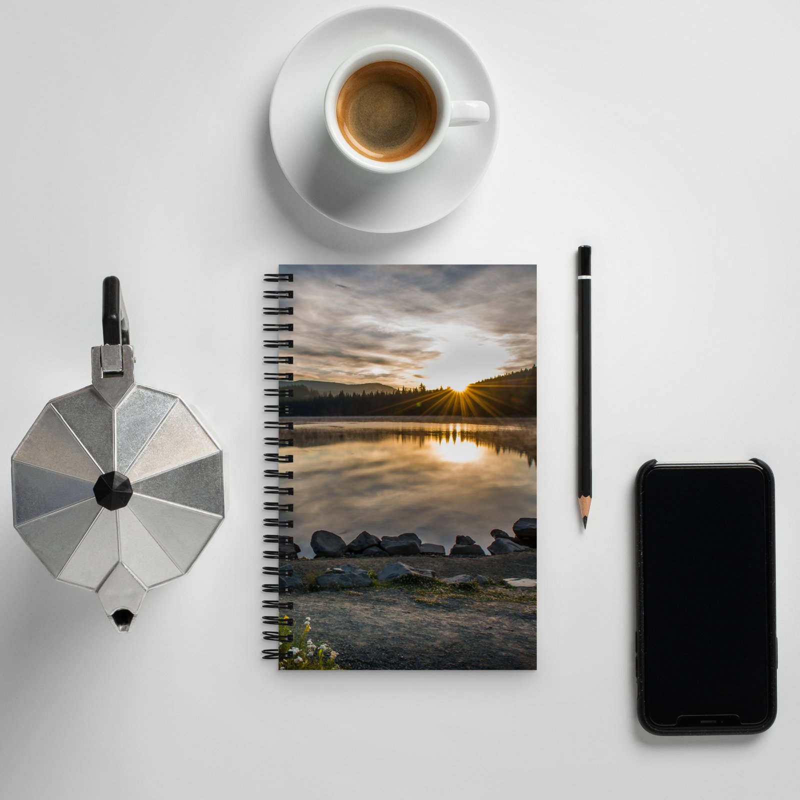 Sunrise, Trillium lake, Mt. Hood Oregon - Spiral notebook